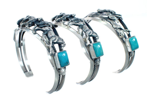 Native American Navajo Turquoise Sterling Silver Horse Cuff Bracelet JX123924